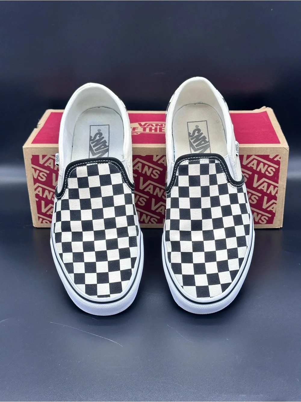 Size 10 Vans Women’s Asher Slip-On Skate Shoes Black White Checkerboard
